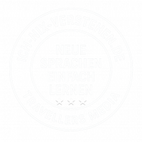 Modernes, seriöses Gütesiegel in weißem Design mit transparentem Hintergrund. Text: „Ich-Nix-Verstehen.de – Neue Sprachen einfach lernen seit 2005 – Travellers Media“.